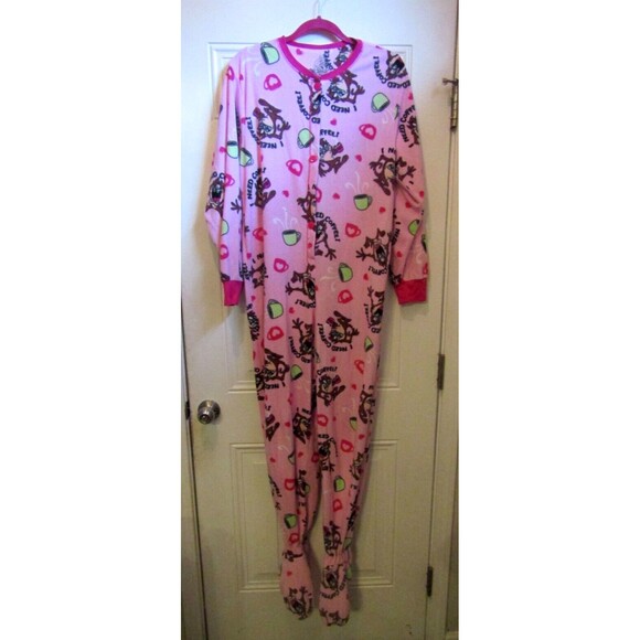Taz Looney Tunes Sleepwear One Piece Pink Tasmanian Devil Coffee Warner Bros L - Picture 2 of 5